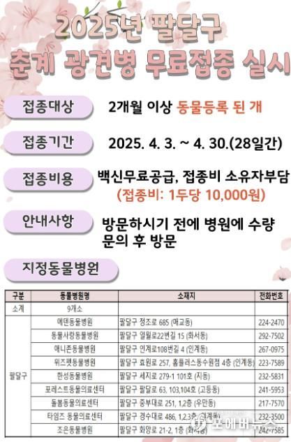 우리 강아지 광견병, 수원시 팔달구에서 무료로 예방해요