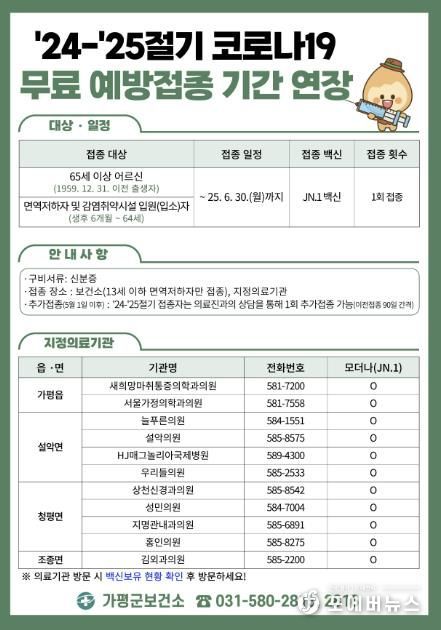 가평군, 코로나19 예방접종 6월 30일까지 연장