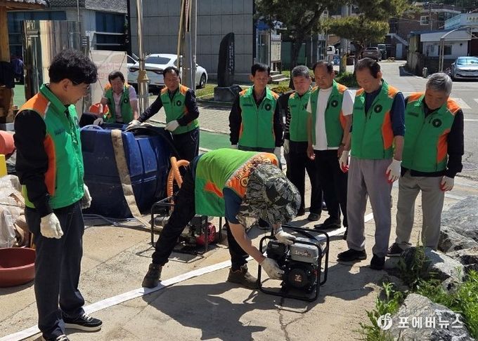 진위면 자율방재단, 여름철 폭우 대비 양수기 등 수방 장비 점검 및 작동훈련