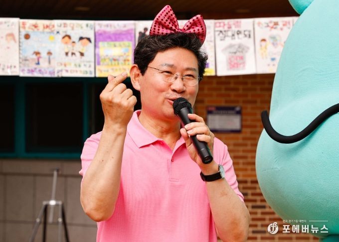 18일 상하초에서 캠페인에 참석한 이상일 시장이 발언하고 있다