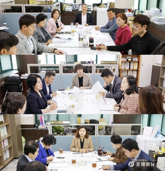 안산시의회 3개 상임위원회가 지난 14일과 15일 각 상임위원장실에서 안산시 집행부와 간담회를 개최했다. 사진 위부터 차례대로 기획행정위원회와 문화복지위원회, 도시환경위원회가 간담회를 진행하고 있는 모습.