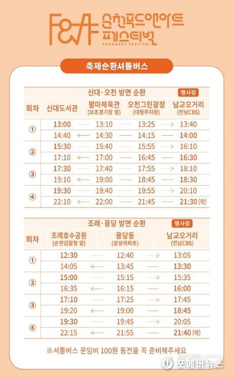 순천 푸드앤아트페스티벌, 올해는 주차 대신 셔틀버스로!