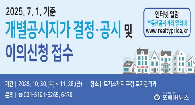 수원시 권선구, 7월 1일 기준 개별공시지가 결정·공시 및 이의신청 접수 시작