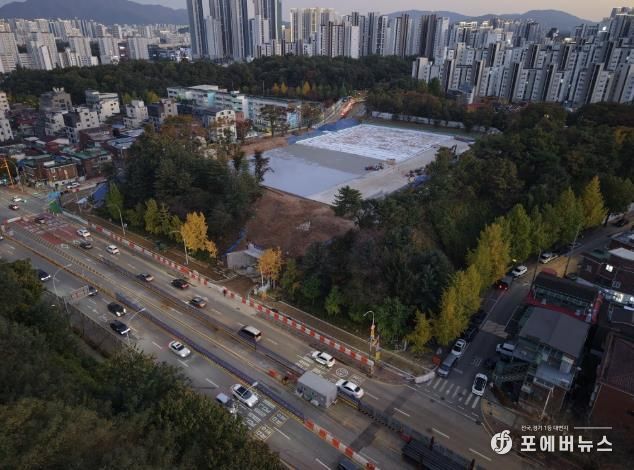 동명근린공원 지하주차장 공사 사진(드론 촬영)