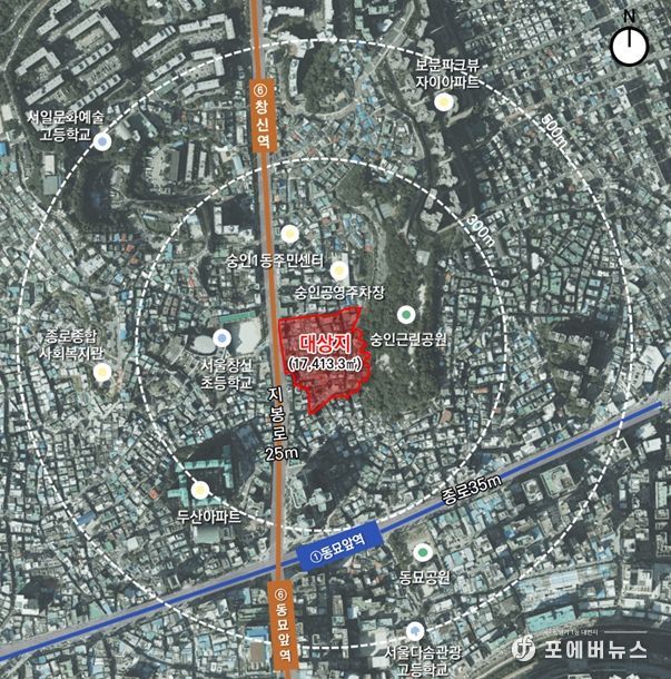 위치도 (종로구 숭인동 61번지 일대 모아타운)