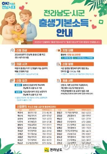 전남시군 출생기본소득 안내 포스터