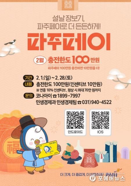 파주시, 설맞이 파주페이 충전한도 100만 원으로 상향