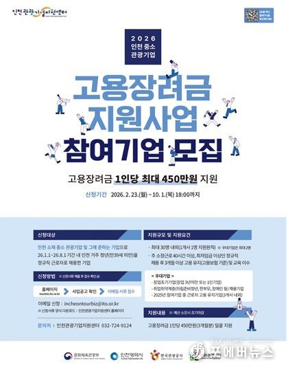 2026 인천 중․소 관광기업 고용장려금 지원사업 포스터