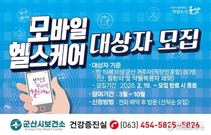 군산시보건소, 모바일 헬스케어 사업 참여자 80명 모집
