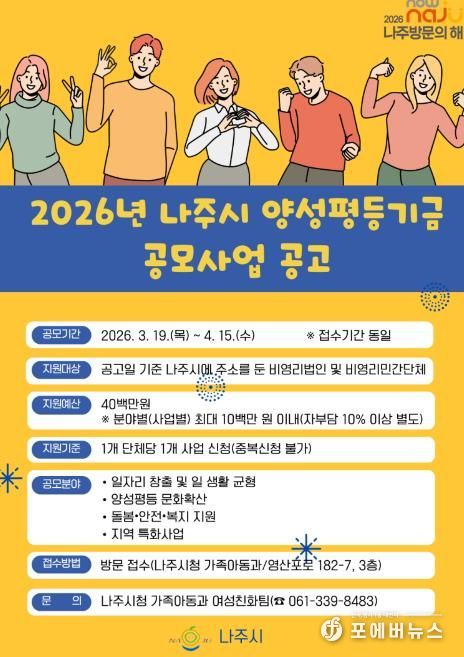 2026년 나주시 양성평등기금 공모사업 홍보 포스터.
