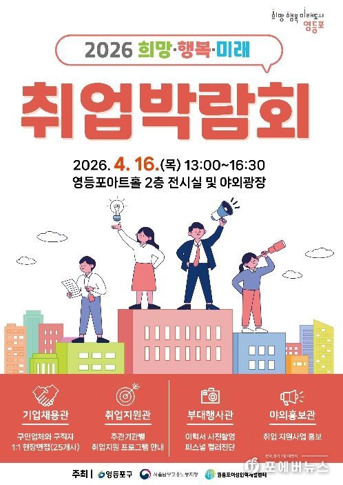 4. 16.에 진행될 ‘2026 희망‧행복·미래 취업박람회’ 포스터
